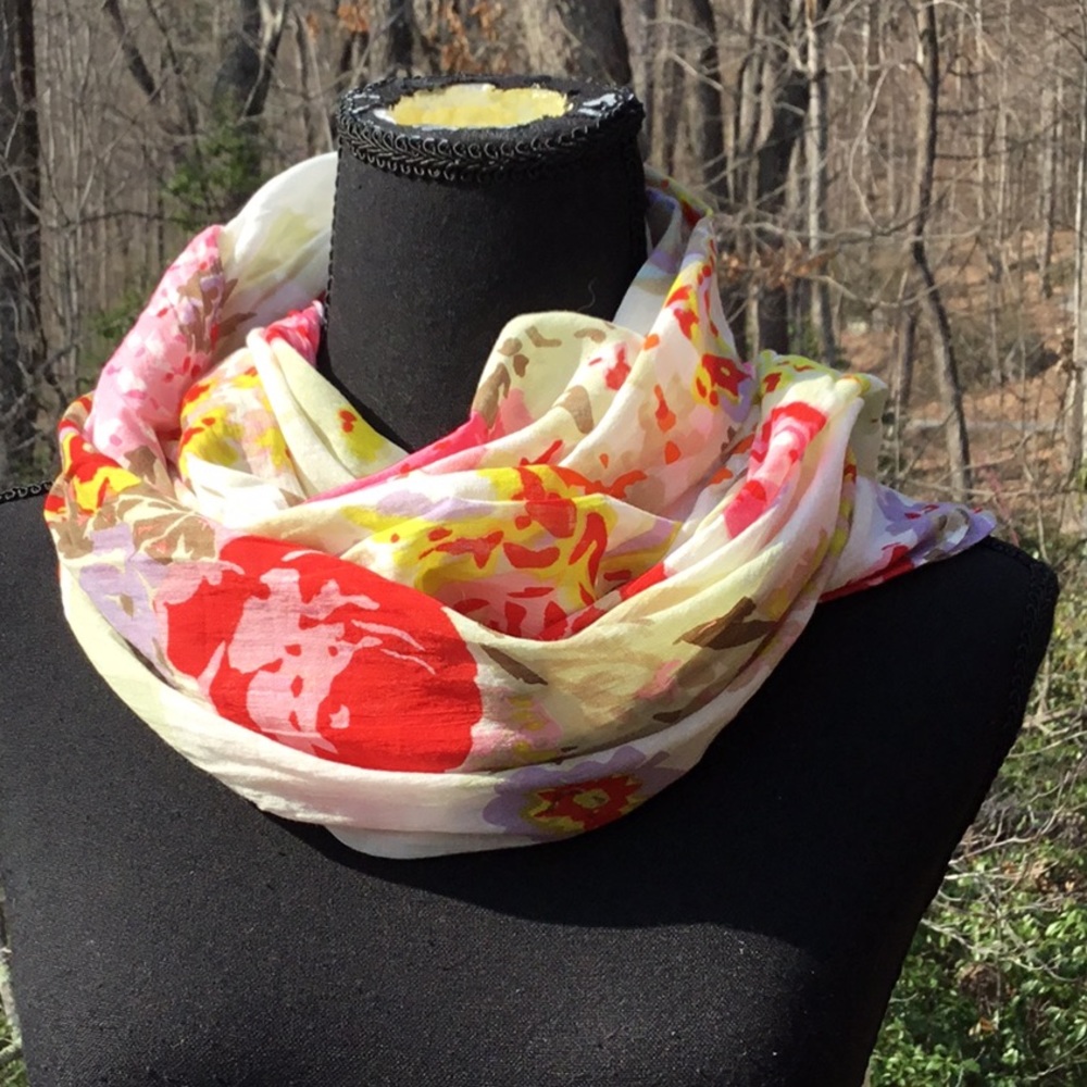 Stunning Summer Floral Scarf with Fringed Ends
